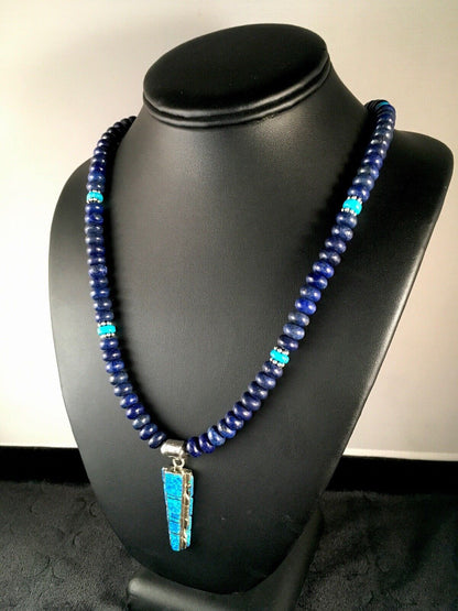 Navajo Opal, Lapis & Turquoise Inlay Pendant Necklace | Sterling Silver | Authentic Native American Handmade | 3348