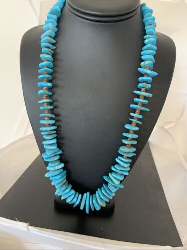 Authentic Native American Navajo Pearl Sterling Silver Shell Turquoise Nugget Necklace | 24" | 00817