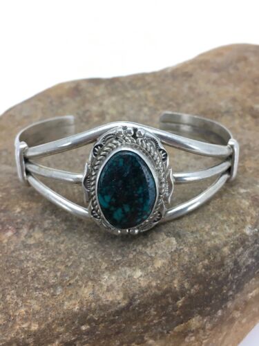 Navajo Spider Web Turquoise Bracelet | Sterling Silver | Authentic Native American Handmade | 5" | 2650