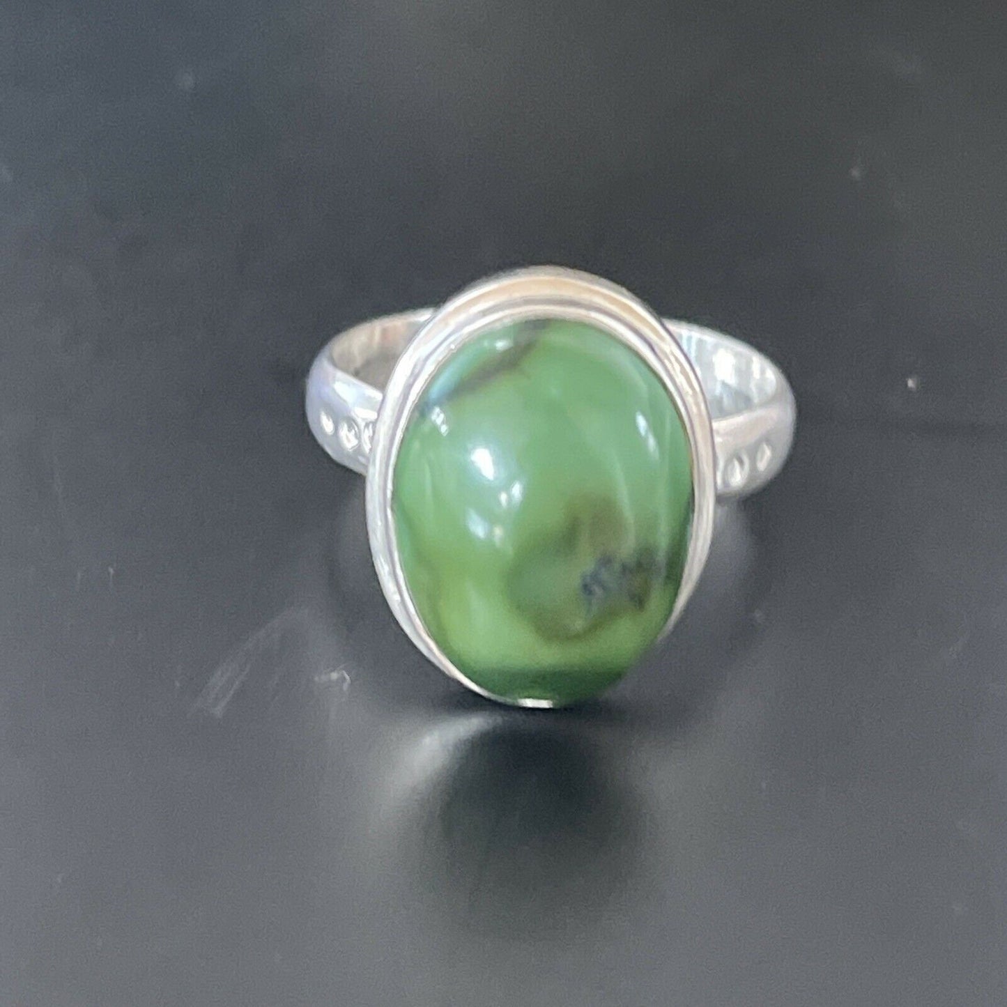 Navajo Natural Green Turquoise Ring | Sterling Silver | Sz 9 | Authentic Native American Handmade | 11437