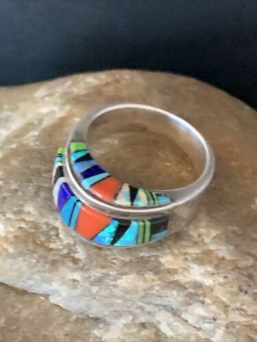 Multi-Color Navajo Sterling Silver Turquoise Spiny Oyster Inlay Ring Sz 6 | Handmade | 14169