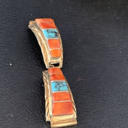 Navajo Turquoise Spiny Oyster Inlay Watch Tips | Sterling Silver & Gold-Filled | Authentic Native American Jewelry | 13725