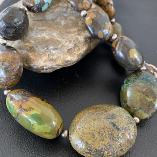 Navajo Graduated Sterling Silver Green Chunky Turquoise Necklace | Authentic Native American | 22" | 1855