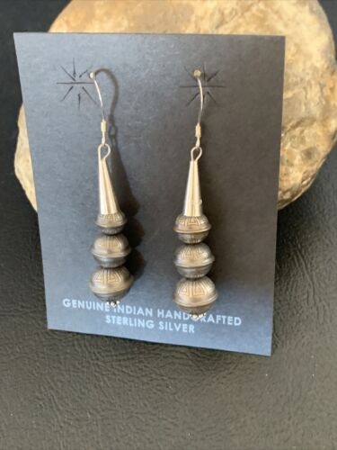Navajo Pearls Bead Earrings | Sterling Silver Stamped | Authentic Native American Handmade | 13045