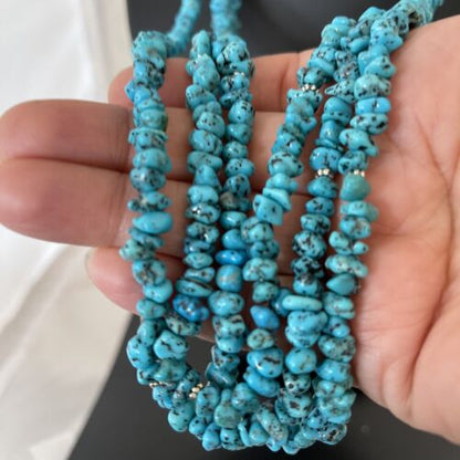 Navajo Kingman Turquoise 3 Strand Necklace | Sterling Silver | Authentic Native American Handmade | 1160