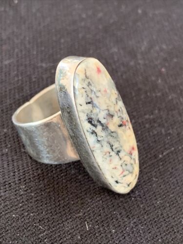 Navajo Men's White Black Cinnabrite Ring | Sterling Silver | Sz 7.5 | Authentic Native American Handmade | 1553