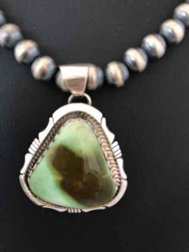 Navajo Green Royston Turquoise Pendant | Sterling Silver | Native American Handmade | 13277