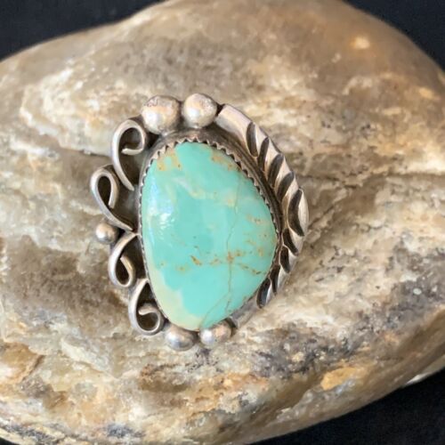 Men's Navajo Green Royston Turquoise Ring | Sterling Silver | Sz 12.5 | Authentic Native American Handmade | 13858