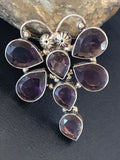 Navajo Dragonfly Pendant | Faceted Amethyst Gems Cluster | Authentic Native American Sterling Silver | Multi-Stone | 2.2" | 12738