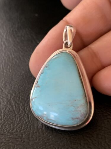 Native American Navajo Blue Bisbee Turquoise Pendant | Sterling Silver | 1.5" | 1618