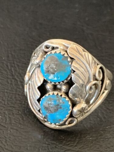 Navajo Blue Kingman Turquoise Feather Ring | Authentic Native American Sterling Silver | Multi-Stone | Sz 11.5 | 12224