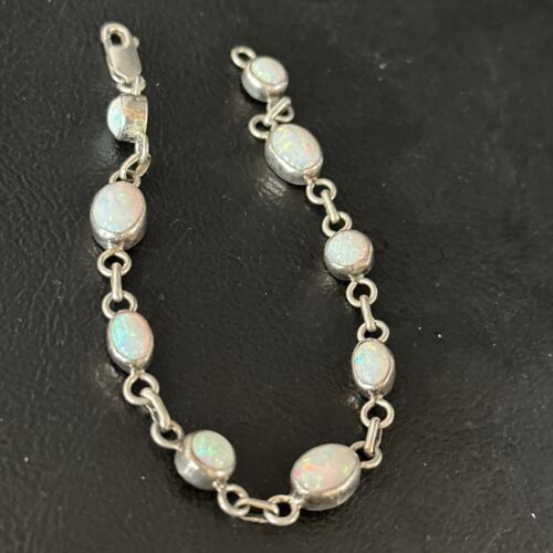 Native American Navajo White Opal Link Bracelet | Sterling Silver | Authentic Handmade | 14648