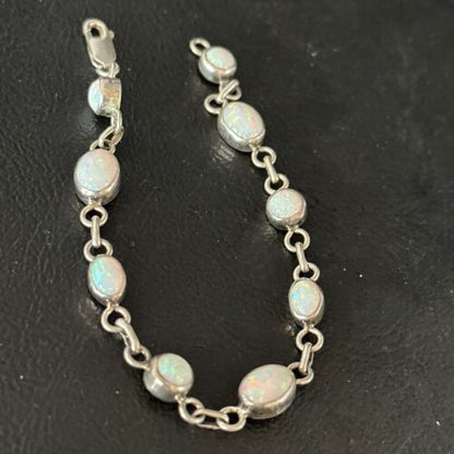 Native American Navajo White Opal Link Bracelet | Sterling Silver | Authentic Handmade | 14648