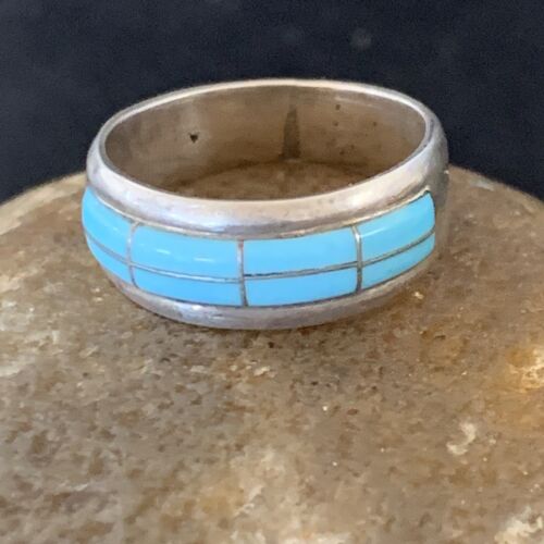 Navajo Blue Turquoise Inlay Band Ring | Sz 6 | Authentic Native American Handmade | 12394