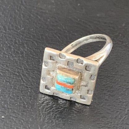 Southwestern Women's Navajo Blue Turquoise Spiny Oyster Inlay Ring | Sz 6 | 13168
