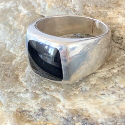 Southwestern Men's Navajo Black Onyx Inlay Ring | Sterling Silver | Sz 10 | Authentic Native American Handmade | 10740