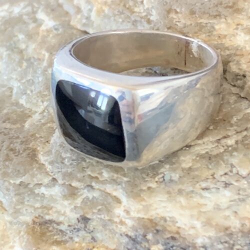 Southwestern Men's Navajo Black Onyx Inlay Ring | Sterling Silver | Sz 10 | Authentic Native American Handmade | 10740