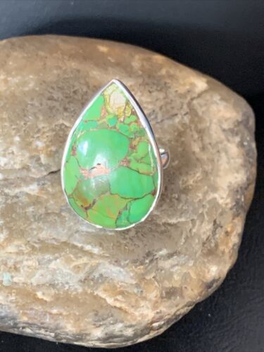 Navajo Green Mojave Turquoise Ring | Sterling Silver | Sz 7 | Authentic Native American Handmade | 11796