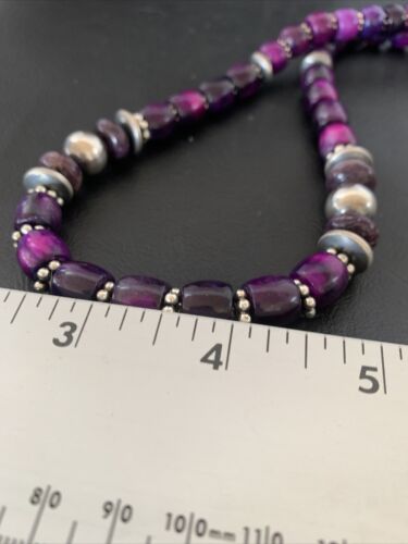 Southwestern Navajo Purple Sugilite Bead Necklace | Sterling Silver | Authentic Native American Handmade| 18" | 11910