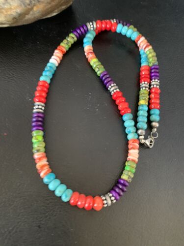 Multi-Color Turquoise Necklace | Sterling Silver | 21" | Authentic Native American Handmade | 13213