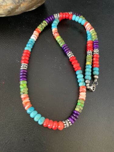 Multi-Color Turquoise Necklace | Sterling Silver | 21" | Authentic Native American Handmade | 13213 - Masha USA