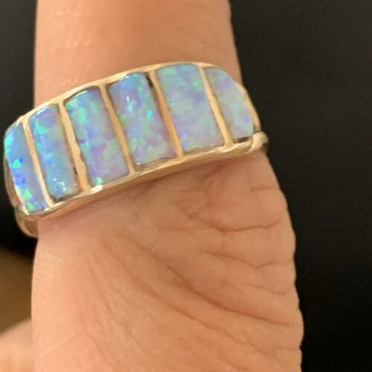 Navajo Blue Opal Inlay Band Ring | Sz 8.5 | Authentic Native American Handmade | 12417 - Masha USA