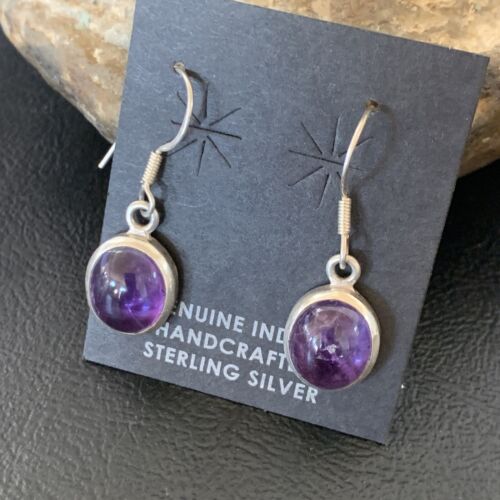 Navajo Purple Amethyst Dangle Drop Earrings | Sterling Silver | Authentic Native American Handmade | 12685