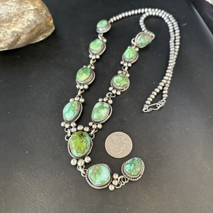 Navajo Sonoran Gold Turquoise Lariat Necklace | Sterling Silver | Native American Handmade | 14406