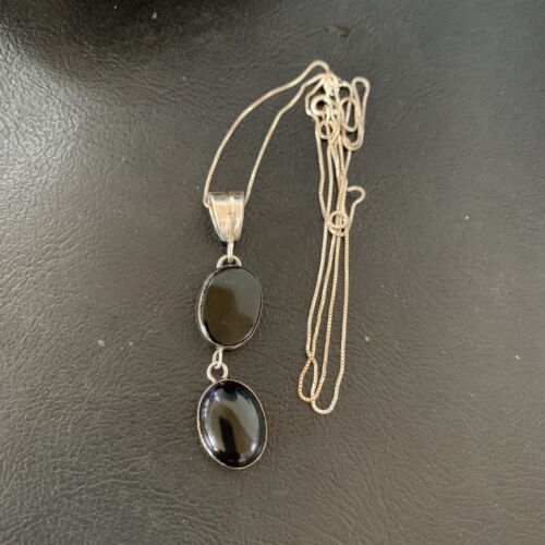 Navajo Black Onyx Inlay Pendant | Sterling Silver | Authentic Native American Handmade | 12933