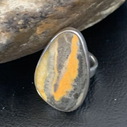 Navajo Bumble Bee Jasper Ring | Sterling Silver | Sz 8 Adjustable | Authentic Native American Handmade | 11544