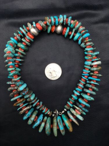 Navajo Turquoise & Spiny Oyster Graduated Necklace | Sterling Silver | Authentic Native American | 29" | 4362