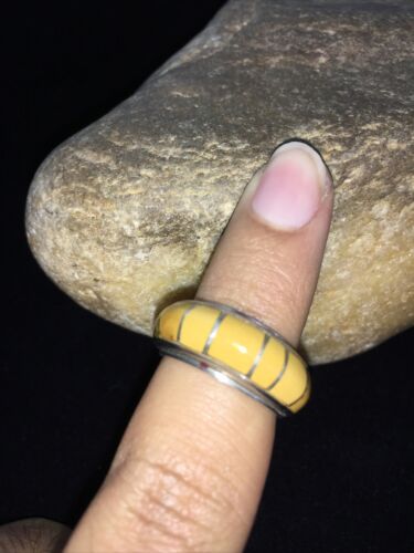 Navajo Yellow Gold Turquoise Inlay Ring | Sterling Silver | Sz 6.5 | 01781
