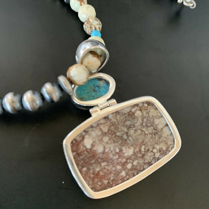 Navajo Multi-Stone Wild Horse Turquoise Necklace Pendant | Sterling Silver | Authentic Native American Handmade | 11375