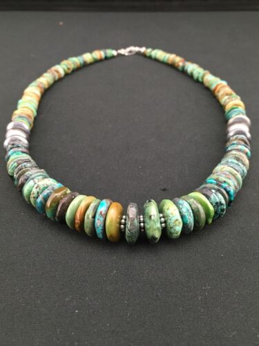 Navajo Green Graduated Turquoise Necklace | Sterling Silver | Authentic Native American | 21" | 4802