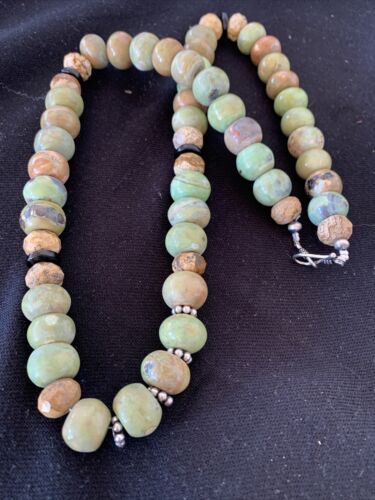 Navajo Sterling Silver Onyx, Agate & Picture Jasper Men's Necklace | 12mm | Authentic Native American Handmade | 23" | 1275