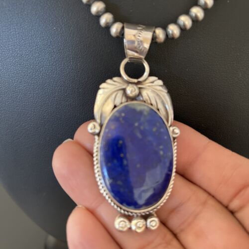 Native American Men's Navajo Pearl Pendant Necklace | Sterling Silver Blue Lapis | 01527