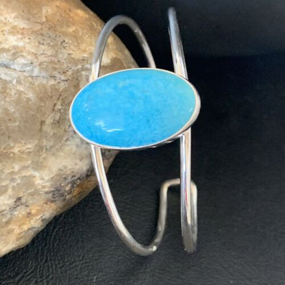 Minimalist Women's Blue Kingman Turquoise Cuff Bracelet | Sterling Silver | 12869