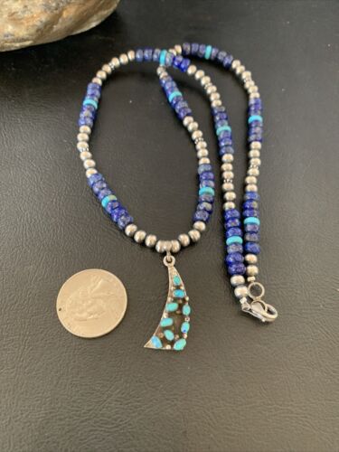 Navajo Men's Pendant | Blue Lapis Turquoise Opal Inlay | Sterling Silver Necklace | 22" | 13388