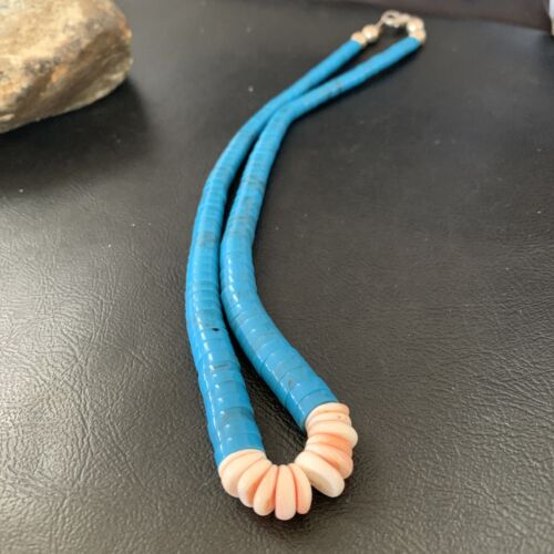 Southwestern Santo Domingo Spiny Oyster & Blue Turquoise Graduated Necklace | Authentic Native American | 18" | 12525