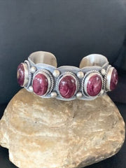Navajo Purple Spiny Oyster Row Cuff Bracelet | Sterling Silver | Authentic Native American Handmade | 2089