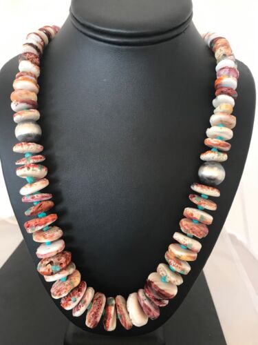 Purple Spiny Oyster & Turquoise Navajo Graduated Necklace | Sterling Silver | Authentic Native American | 24" | 3603