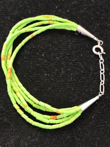 Navajo Green Stabilized Gaspeite Heishi Bracelet | Sterling Silver | 5 Strand | 8" | 13602