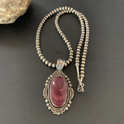 Navajo Purple Spiny Oyster Necklace Pendant | Sterling Silver | Authentic Native American Handmade | 11302