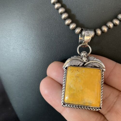 Navajo Bumblebee Jasper Pendant Necklace | Sterling Silver | Authentic Native American Handmade | 13624