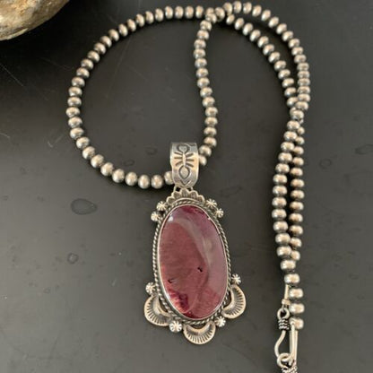 Navajo Purple Spiny Oyster Pendant Necklace | Sterling Silver | Authentic Native American Handmade | 11303