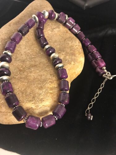 Navajo Purple Sugilite Bead Necklace | Sterling Silver | Authentic Native American Handmade | 18" | 3128