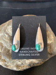 Southwestern Navajo Dangle Earrings | Sterling Silver Green Malachite | Authentic Native American Handmade | 13067