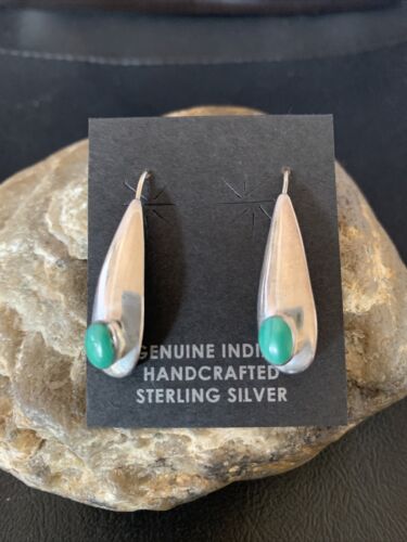 Southwestern Navajo Dangle Earrings | Sterling Silver Green Malachite | Authentic Native American Handmade | 13067