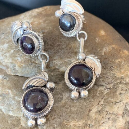 Navajo Purple Sugilite Post Dangle Earrings | Sterling Silver | Authentic Native American Handmade | 1591