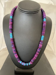 Navajo Sterling Silver Necklace | Purple Sugilite & Turquoise Beads | Authentic Native American Handmade | 21" | 1170